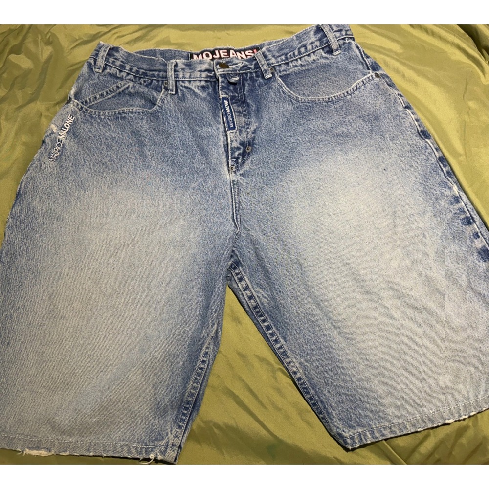 Vintage Maurice Malone Mojeans Denim Shorts Mens 36 Light Wash Baggy 90s Y2K